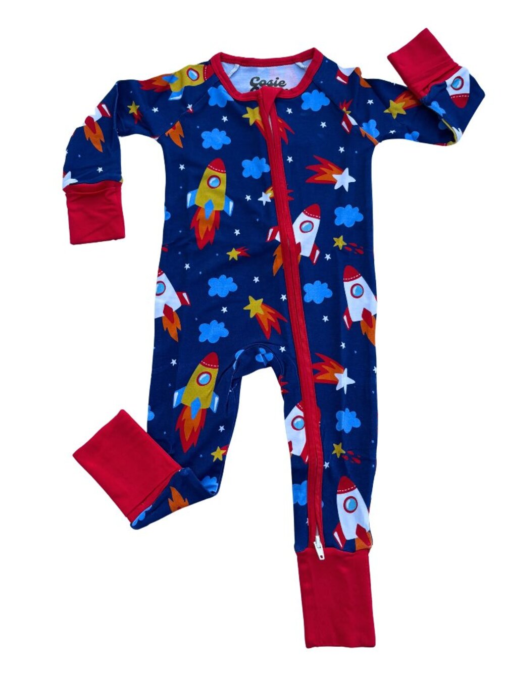 Rocketships Rockets Zip Up Pajamas Bamboo Romper Footies